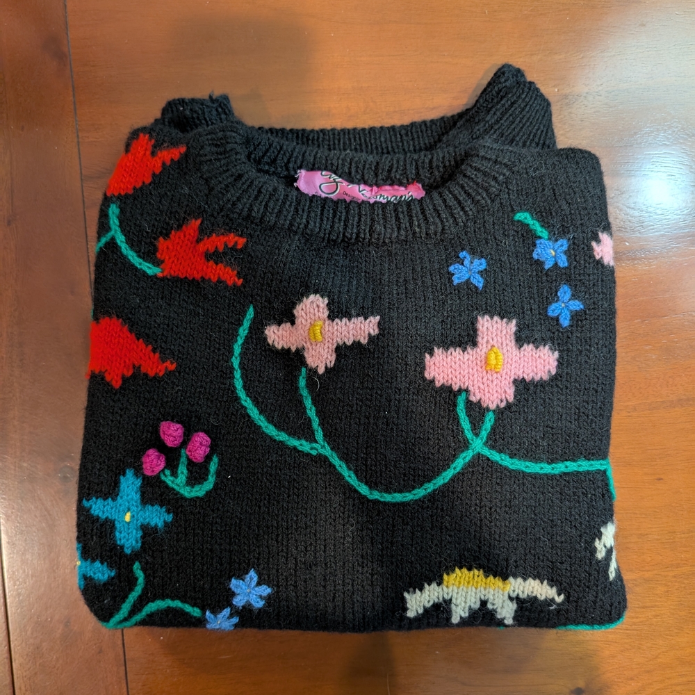 Floral Patterned Black Sweater - image 6